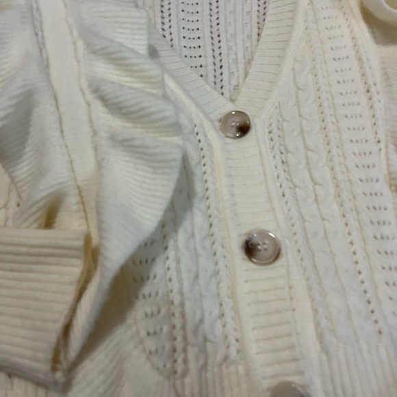 Cream Ruffle Button Up Sweater - Picture 2 of 5
